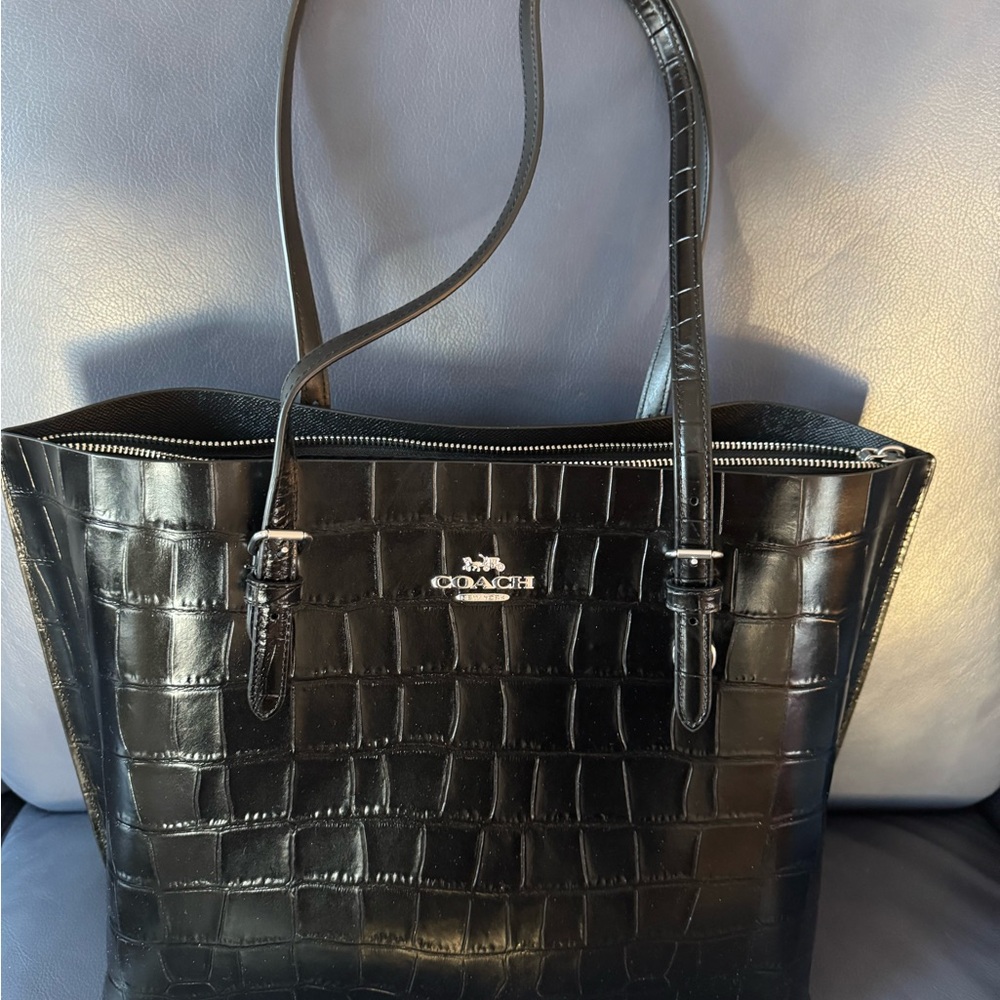 Coach Black Croc-Embossed Leather Tote. This tote is brand new without tags.